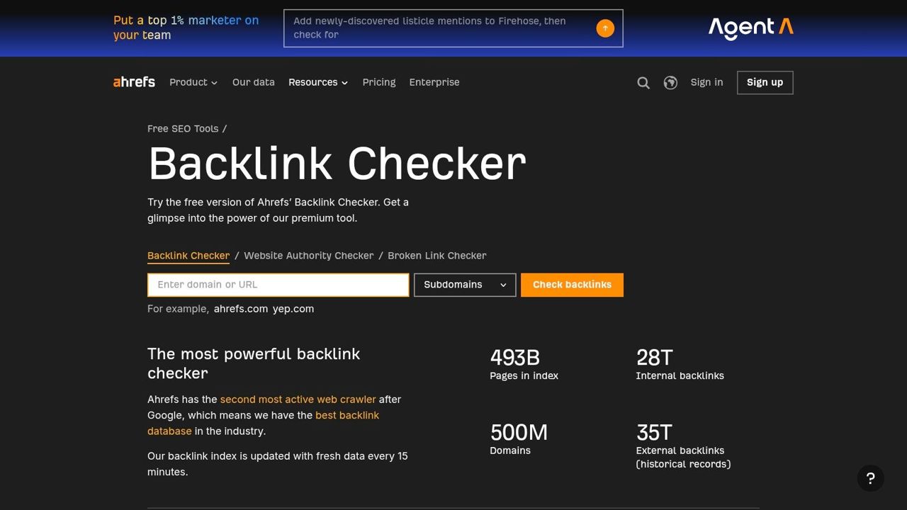 Screenshot from https://ahrefs.com/backlink-checker